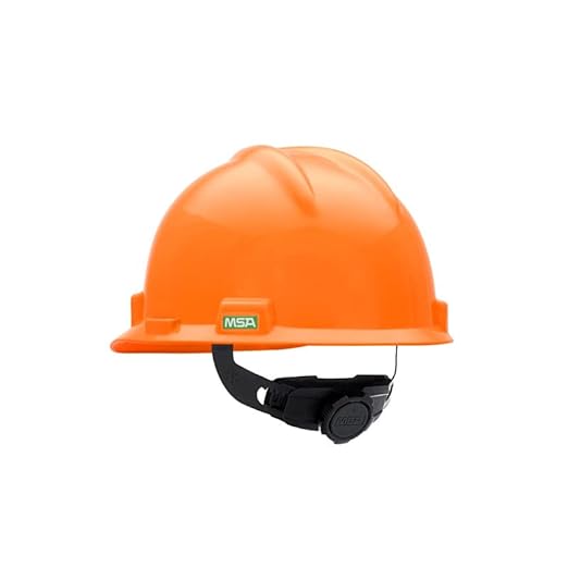 MSA 489364 V-Gard Cap Style Safety Hard Hat With Fas-Trac III Ratchet Suspension | Polyethylene Shell, Superior Impact Protection, Self Adjusting Crown-Straps - Large Size in Hi-Viz Orange