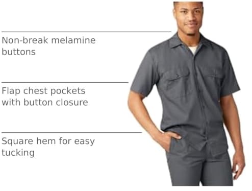 Dickies Men’s Short Sleeve Work Shirt – Durable Twill Button Down Shirts for Men, Lightweight Uniform for Daily Wear