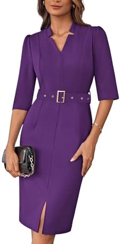 GRACE KARIN Women's Work Dress 3/4 Sleeve V Neck Bodycon Dress with Belt