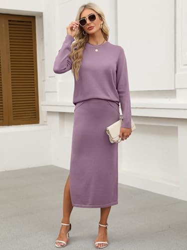 ANRABESS Women 2 Piece Striped Sweater Skirt Set