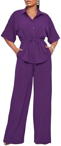 Two Piece Sets for Women Dressy Shirt Top Flared Pants Business Pantsuits