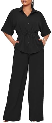 Two Piece Sets for Women Dressy Shirt Top Flared Pants Business Pantsuits