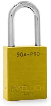 PACLOCK's 90A-PRO Padlock, 1/4" Diameter Hard. Steel Shackle, 1-1/2" Tall, High Performance 7-Pin Cylinder w/ 1 Key, Keyed Alike, Yellow