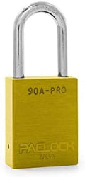 PACLOCK's 90A-PRO Padlock, 1/4" Diameter Hard. Steel Shackle, 1-1/2" Tall, High Performance 7-Pin Cylinder w/ 1 Key, Keyed Alike, Yellow