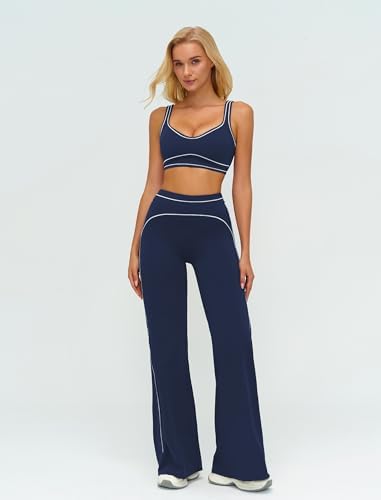 ABOCIW Two Piece Workout Sets for Women Racerback Tank Top Matching High Waist Wide Leg Yoga Pants Pilates Outfits
