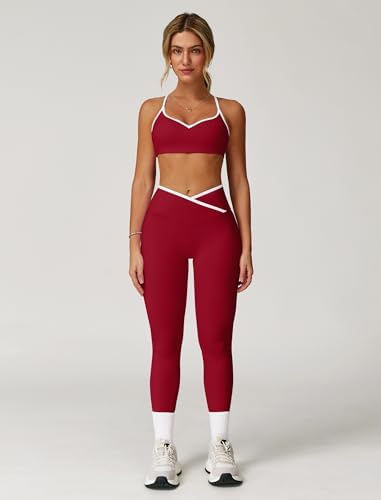 ABOCIW Workout Sets for Women 2 Piece Color Block Strappy Sports Bra High Waist Shorts Gym Yoga Pilates Outfits