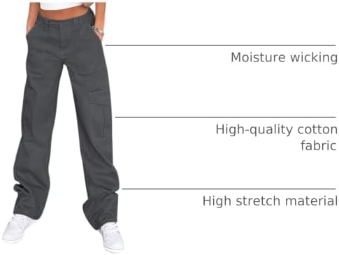 Lepunuo Cargo Pants for Women High Waisted Casual Pants Baggy Stretchy Wide Leg Y2K Streetwear with 6 Pockets