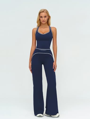 ABOCIW Two Piece Workout Sets for Women Racerback Tank Top Matching High Waist Wide Leg Yoga Pants Pilates Outfits