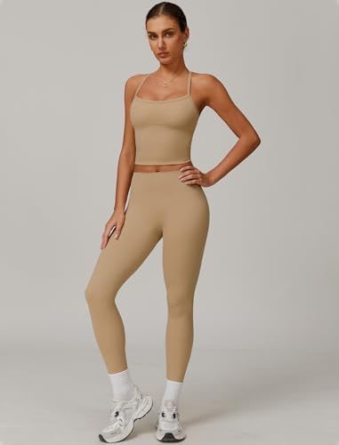 QBGJTD Womens Workout Sets Two Piece Cross Back Tank Top Matching High Waist Leggings Sets Gym Outfits Work Out Clothes