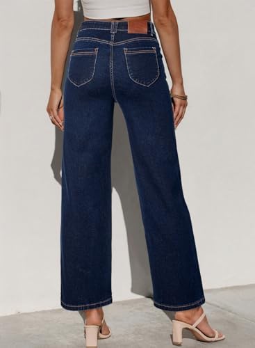 Sidefeel Women's Straight Leg Jeans High Waisted Stretchy Jeans Zimbaplatinum Wide Leg Ankle Denim Pants with Pockets