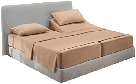 Hearth & Harbor Split King Size Sheets - 5 Piece Bed Sheet Set, Hotel Luxury Double Brushed Bed Sheets - Extra Soft Bedding Sheets & Pillowcases, Split King, Taupe