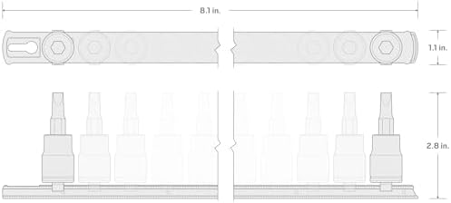 TEKTON 3/8 Inch Drive Triple Square Impact Bit Socket Set | SIB91104 | 8-Piece, (M4 - M12), Socket Rail