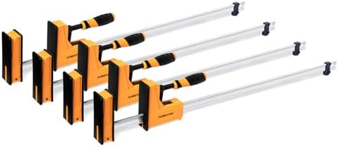 POWERTEC 72232-P2 36-Inch Parallel Clamps for Woodworking | 90 Degree Heavy Duty Steel Bar Jaw Clamp Spreader Tool, 4PK