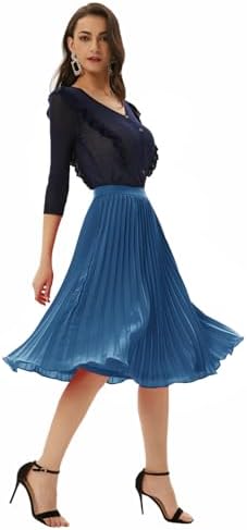 GRACE KARIN Pleated Midi Skirt for Women Chiffon A-Line Outfits