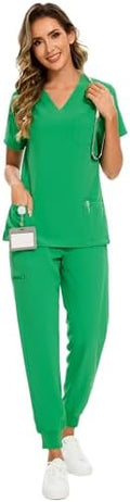 COZYFIT Scrubs for Women Set - Stretch V-Neck & Jogger Pant with 9 Pockets