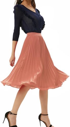 GRACE KARIN Pleated Midi Skirt for Women Chiffon A-Line Outfits