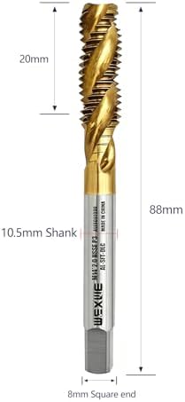 Tools M14 x 2.0 DLC Coating Spiral Flute Thread Tap, Metric Machine Threading Tap High Speed Steel Cobalt(HSSCo), Round Shank with Square End, H2 Tolerance, 1pcs