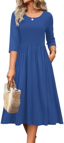 Zeagoo 3/4 Sleeve Women's Dress Casual Aline Summer Fall Midi Long Dresses