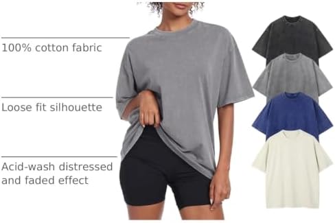 Womens Vintage Oversized T Shirts Acid Washed Baggy Cotton Tee Workout Gym Shirts Boyfriend Short Sleeve Tops