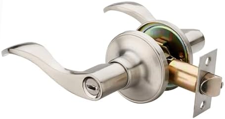 1 Pack of HENYIN Wave Lever Door Lock/Door Knob Hardware Handle and Closet Lockset, Silver Color, Bathroom Version Without Key,Left Hand (805SN-L-Bk)