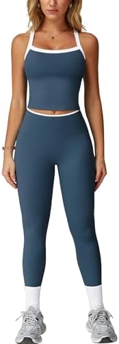 ABOCIW Workout Sets for Women 2 Piece Padded Sports Bra Tank Top High Waist Leggings Sets Gym Yoga Work Out Clothes