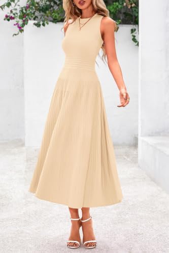 PRETTYGARDEN Women's Summer Pleated Midi Work Dress