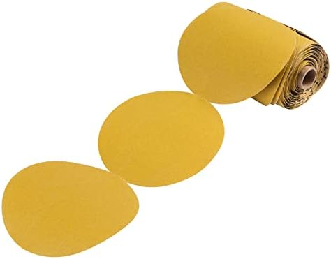 S SATC Premium Gold Sandpaper 6 Inch 100 PCS Sanding Discs 320 Grit Self Adhesive Stickyback Sandpaper Roll Aluminum Oxide PSA Sandpaper Discs for Wood, Metal, and Car Paint