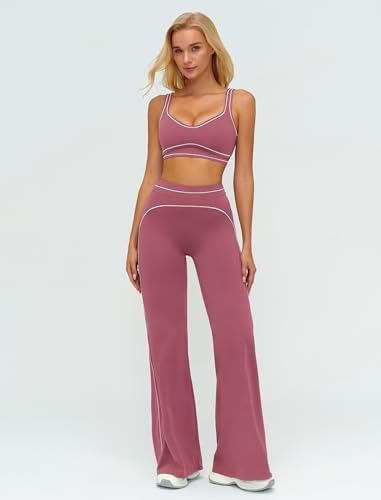 ABOCIW Two Piece Workout Sets for Women Racerback Tank Top Matching High Waist Wide Leg Yoga Pants Pilates Outfits