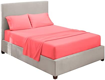 Hearth & Harbor King Size Sheets - 4 Piece Bed Sheet Set, Hotel Luxury Double Brushed Bed Sheets - Extra Soft Bedding Sheets & Pillowcases, King, Coral Pink