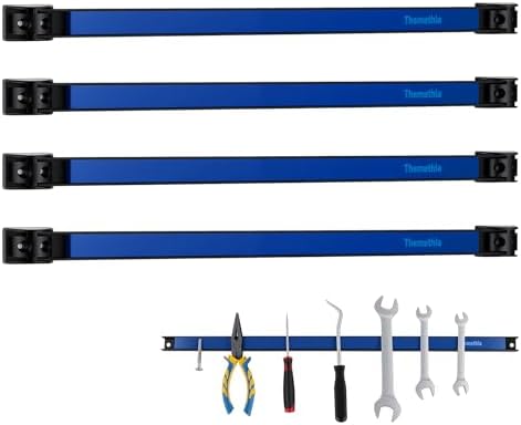 18" Magnetic Tool Holder Strip, 4 Pieces Blue Metal Tool Organizer Rack with Stainless Steel Surface, Magnet Bar for Garage Workshop, Easy To Install with Mounting Screws