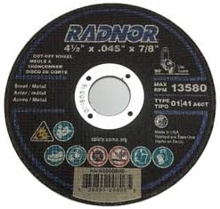 Radnor 25-Pack 4-1/2″ x .045″ x 7/8" Aluminum Oxide Type 1 Grinding & Cut-Off Wheels – Heavy-Duty Bonded Abrasive Discs for Angle Grinders, Metal Fabrication, Welding Prep & Industrial Cutting