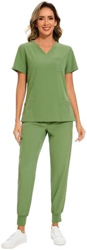 COZYFIT Scrubs for Women Set - Stretch V-Neck & Jogger Pant with 9 Pockets