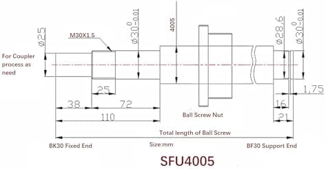 40mm Ballscrew SFU4005 RM4005 Anti Backlash Ball Screw, Length 75.59 inch / 1920mm 5mm Pitch with Metal Nut (with Standard End Machining for BK/BF30), High Precision Part for CNC Machine