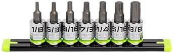 GRIPEDGE HEX Bit Socket Set | 7-PC - 3/8'' Drive Short SAE RPT Hex Driver Set | Sizes 1/8'' - 3/8'' | Made With S2 Steel | Includes Premium Aluminum Storage Rail |