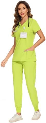 COZYFIT Scrubs for Women Set - Stretch V-Neck & Jogger Pant with 9 Pockets