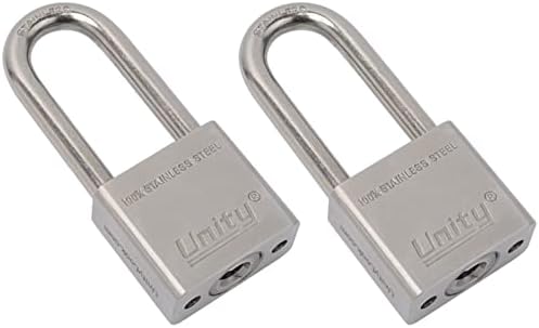 Unity Marine Padlock Keyed Alike 100% Stainless Steel Weatherproof for Sea, Boat, Port, Gate, Anti-Pick (2, 40mm Long Shackle)