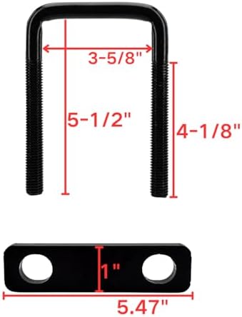 4 Pack Square U-Bolt for Trailer- Fits 3.5 Inch Wide Leaf Springs, Galvanized Steel Clamp Set, Secure Fit for Truck, Boat and Trailers, Black