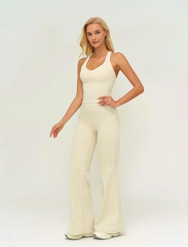 ABOCIW Two Piece Workout Sets for Women Racerback Tank Top Matching High Waist Wide Leg Yoga Pants Pilates Outfits