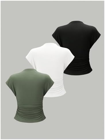 OYOANGLE Women's 3 Pack Business Casual Outfits Mock Neck Ribbed Tank Tops