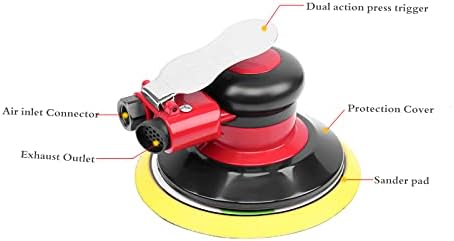 Professional Air Random Orbital Palm Sander, Heavy Duty Dual Action Pneumatic Sander with 1pc Backing Plate (6 inch)