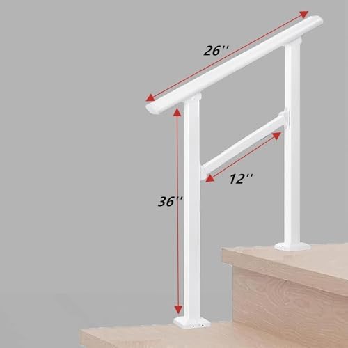 Hand Rails for Outdoor Steps，Stair Handrail & Indoor Stair Railing Kit，Railings for Outdoor Steps for Fence & Outdoor Steps (1, White-Straight, 2 Step)