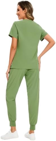 COZYFIT Scrubs for Women Set - Stretch V-Neck & Jogger Pant with 9 Pockets