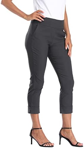 HDE Pull On Capri Pant for Women w/Pockets Elastic Waist Cropped Work Pant
