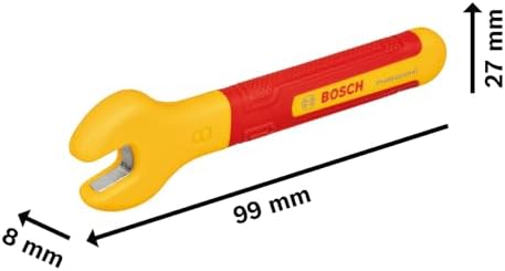 Bosch Professional VDE Wrench - 8mm (15° Jaw Position, Certified up to 1000V, Insulated with Polypropylene (PP) and Thermoplastic Elastomer (TPE))