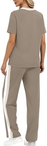 WIHOLL 2 Piece Lounge Sets for Women Matching Set Summer Outfits Short Sleeve Tops Wide Leg Pants with Pockets