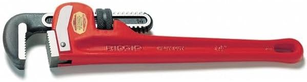 RIDGID 31030 Heavy-Duty Straight Pipe Wrench, 24" Sturdy Plumbing Wrench with Self Cleaning Threads and Hook Jaws, Red, Small