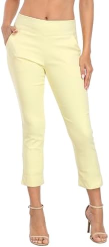 HDE Pull On Capri Pant for Women w/Pockets Elastic Waist Cropped Work Pant