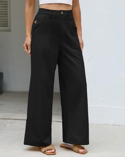 Bsubseach Womens Cotton Linen Pants Wide Leg Work Casual Pants