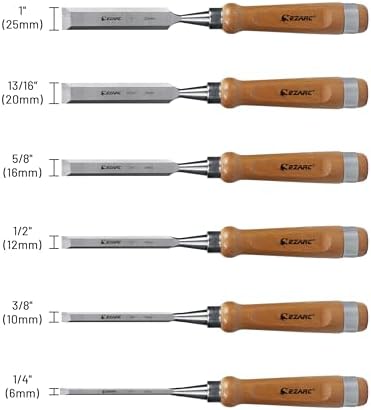 EZARC Wood Chisel Set, 6PCS 1/4-1 Inch CR-V Chisels with Wooden Case