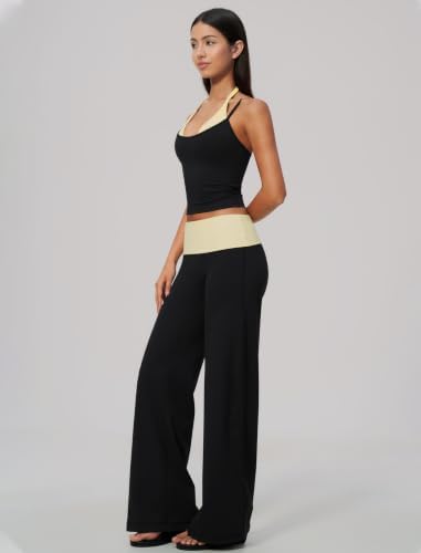 QBGJTD Womens Workout Sets Two Piece Striped Tank Top Wide Leg Yoga Pants Yoga Pilates Outfits
